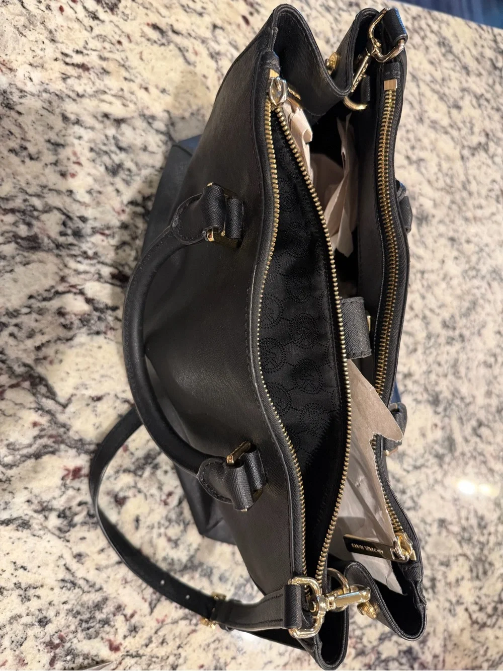 Michael Kors Black Saffiano Satchel with Gold Hardware
